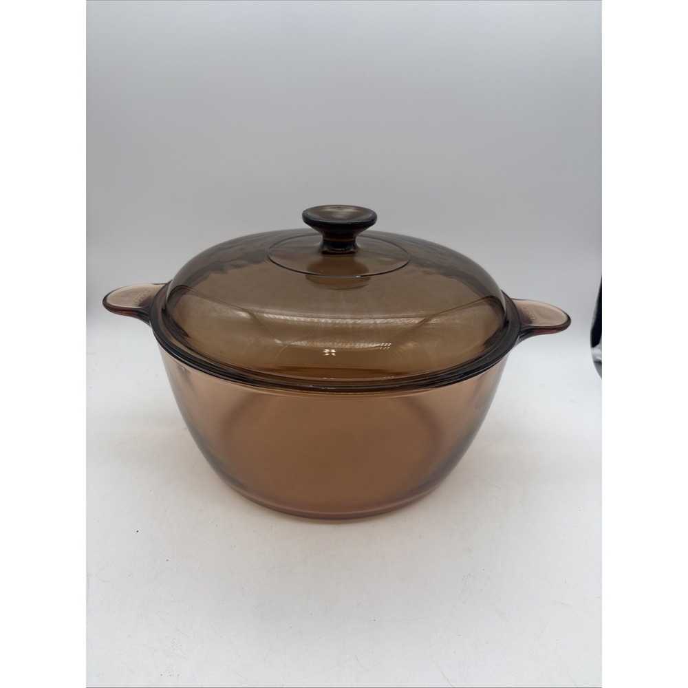 Vtg Visions Corning Ware Pyrex Amber 4.5L 5qt Glass Dutch Oven Stock Pot & Lid